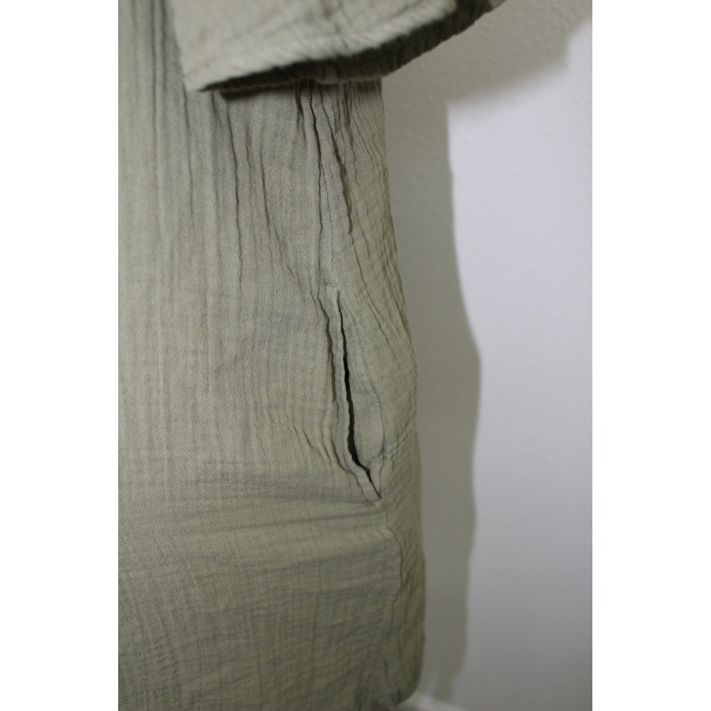 Old Navy Womens XS Olive Green Cotton Gauze Ruffle Neck Pockets Shift Mini Dress - Picture 3 of 9